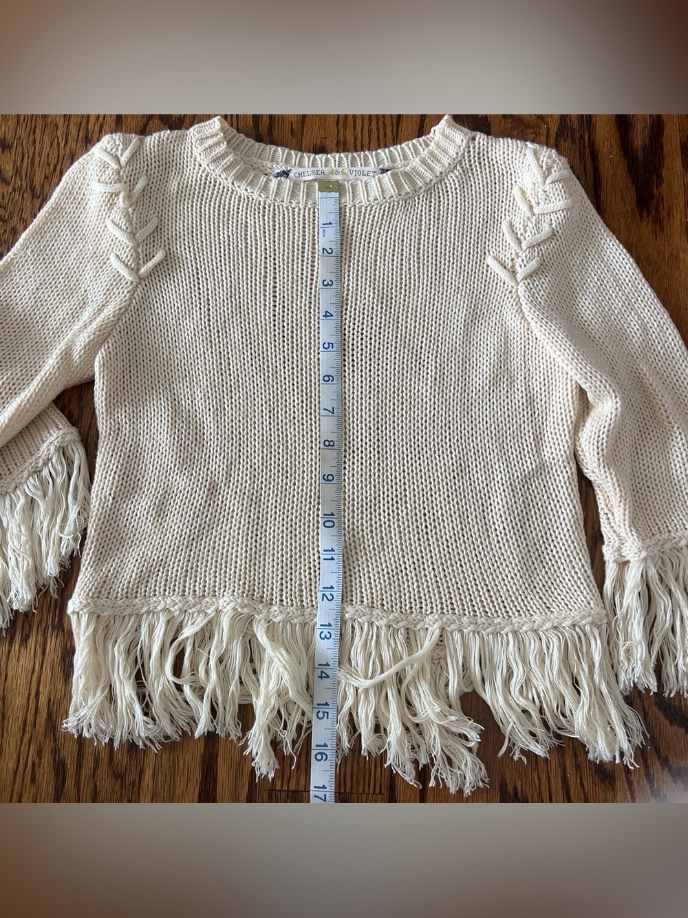 Chelsea & Violet Cream Fringe Crewneck Sweater